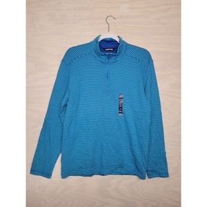 Lands’ End Men's Size Small 1/4 Zip Pullover Shirt Long Sleeve Striped Blue New